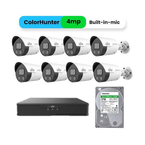 UNV BUNDLE 8 CAMERAS 4MP WITH MIC & SPEAKER, POE 8 CHANNELS NVR & 2TB TOSHIBA SATA HARD DISK